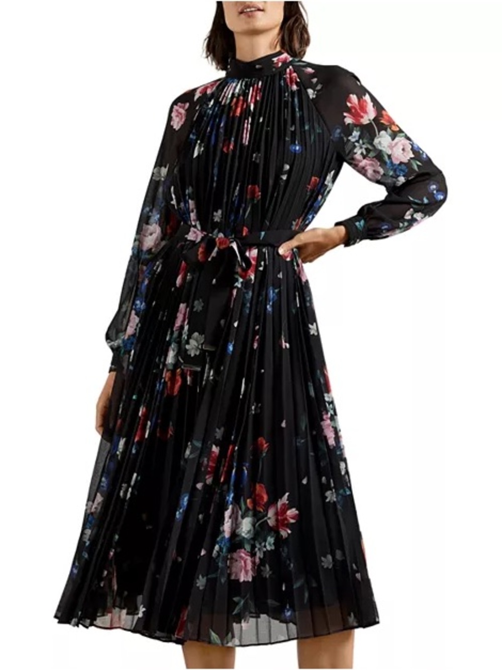 Ted Baker Naniro Sandalwood Floral Chic Pleated Midi Dress Size Medium US